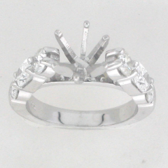 14k White Gold Semi Mount Round and Oval Cut Diamonds Engagement Ring