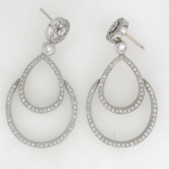 14k White Gold Round Cut Diamonds Dangling Push Back Earrings 