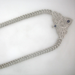 14k White Gold 16" Round Blue Sappphire Set and Round Diamonds Necklace
