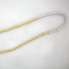 14k Yellow Gold Round Diamonds Half way Heart Shaped Necklace 