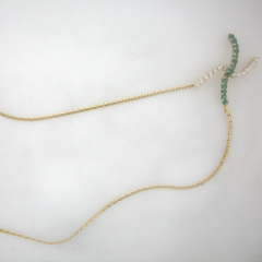14k Yellow Gold 16" Round Cut Diamonds and Emerald Color Stones Necklace 