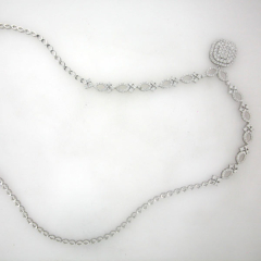 14k White Gold 16" Round Shape Cluster Double Halo Diamond Necklace