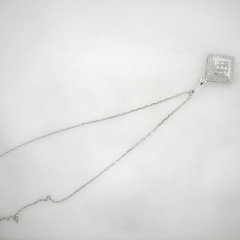 18k White Gold Princess Cut Invisible Set and Round Cut Diamonds Pendant 