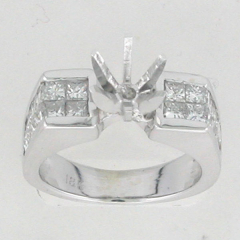 18k White Gold Semi Mount Princess Cut Invisile Set Engagement Ring 