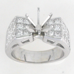 18k White Gold Semi Mount Princess Shape Invisible Set Engagement Ring