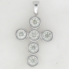 Round Bezel Set Cross Pendant with Veil 