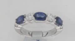 14k White Gold Round Diamonds and Oval Blue Sapphired Anniversary Band 
