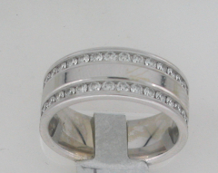 14k White Gold Two Row Round Diamonds Channel Set Eternity Wedding Band 