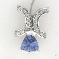 14k White Gold Trillion Tanzanite Center Stone Diamond Pendant 