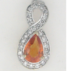 14k White Gold Pear Mandarin Garget Diamond Halo with Diamond Veil Pendant 