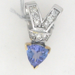 14k Two Tone Trillion Tanzanite  Diamond Pendant 