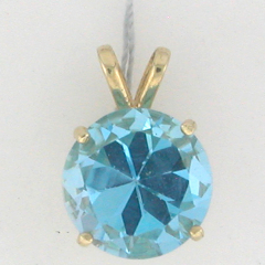 14k Yellow Gold Round Blue Topaz Rabbit Ears Pendant 