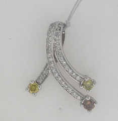 14k White Gold Round Fancy Diamonds and Round Diamonds Pendant 
