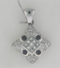 14k White Princess Invisible Set with Round Diamonds and Black Diamonds with Veil Pendant 