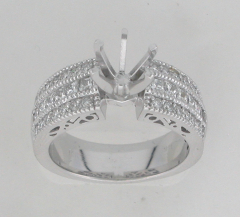 14k White Gold Semi Mount Princess and Round Side Diamonds Engagement Ring 1.00 Ctw 
