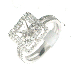 14k White Gold Diamond Double Halo Semi Mount Ring 0.71 Cts