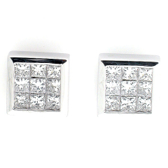 14k Invisible Set Diamond Square Stud Earrings 0.91 Cts