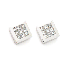 14k Invisible Set Diamond Square Stud Earrings 1.21 Cts