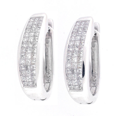 14K Invisible Set Diamond Earrings 1.62 Cts