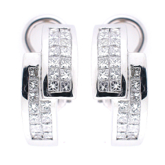 18K Invisible Set Diamond Earrings 1.93 Cts