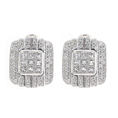 18K Invisible and Pave Set Diamond Earrings 2.19 Cts