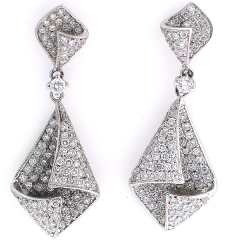 18k Micro Pave Diamond Dangling Earrings 1.82 Cts