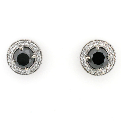 14k Black Diamond Halo Stud Earrings 2.07 Cts