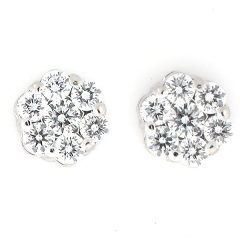 14k White Gold Flower Cluster Diamond Stud Earrings 0.80 Cts