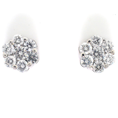 14k White Gold Flower Cluster Diamond Stud Earrings 1.88 Cts