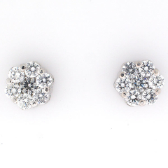14k White Gold Flower Cluster Diamond Stud Earrings 1.44 Cts