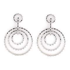 14k White Gold Diamond Triple Circle Earrings 1.57 Cts