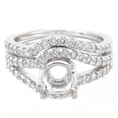 14k  Semi Mount Split Shank Curved Diamond Wedding Set 0.84 Carats