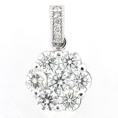 14k White Gold Cluster Diamond Pendant 2.63 Cts