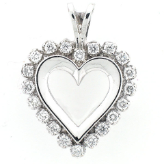 14k White Gold Diamond Heart Pendant 1.02 Cts