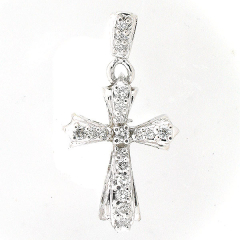 14k White Gold Diamond Cross Pendant 0.54 Cts