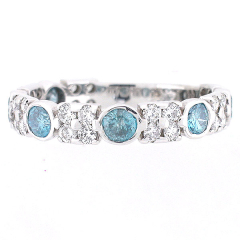 14k Fancy Blue and White Diamond Wedding Band 1.60 Cts