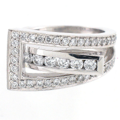 14k White Gold Buckle Style Diamond Ring 1.32 Cts