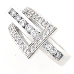 14k White Gold Buckle Style Diamond Ring 1.32 Cts