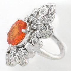 14k Antique Reproduction Mandarin Garnet and Diamond Ring 5.50 Cts