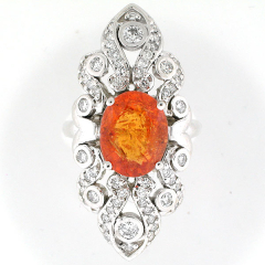 14k Antique Reproduction Mandarin Garnet and Diamond Ring 5.50 Cts