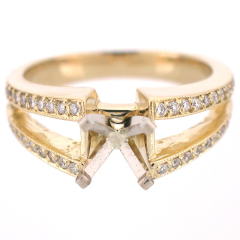 14k Yellow Gold Split Shank Semi-Mount Diamond Ring 0.47 Cts