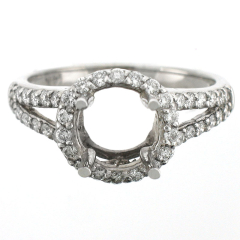 14k Split Shank Semi Mount Diamond Halo Ring 0.71 Ctw.