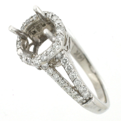 14k Split Shank Semi Mount Diamond Halo Ring 0.71 Ctw.