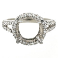 14k Split Shank Semi-Mount Diamond Halo Ring 0.74 Cts.