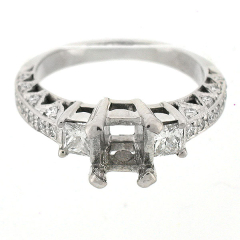 14k Vintage Style 3-Stone Semi-Mount Diamond Ring 0.80 Cts.