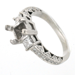 14k Vintage Style 3-Stone Semi-Mount Diamond Ring 0.80 Cts.