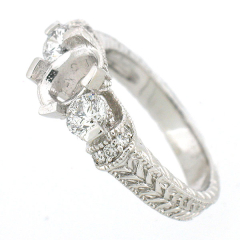 14k Antique Style 3-Stone Semi-Mount Diamond Ring 0.82 Cts.