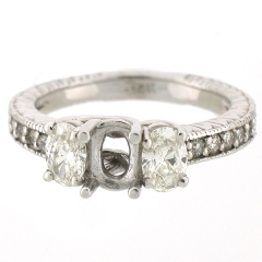 14k Antique Style 3-Stone Semi-Mount Diamond Ring 0.94 Cts.