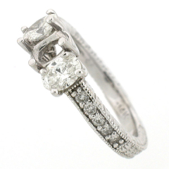 14k Antique Style 3-Stone Semi-Mount Diamond Ring 0.94 Cts.