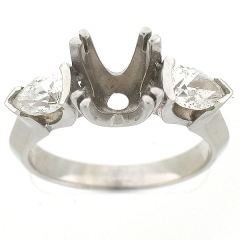 14K 3-Stone Semi Mount Engagement Ring 0.95 Cts with Pear Shaped Accent Stones